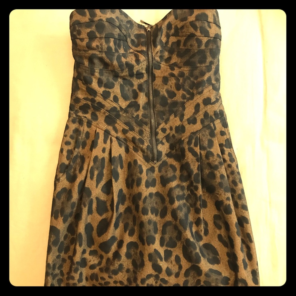 Sans Souci Denim Leopard Strapless Zip Dress (S)
